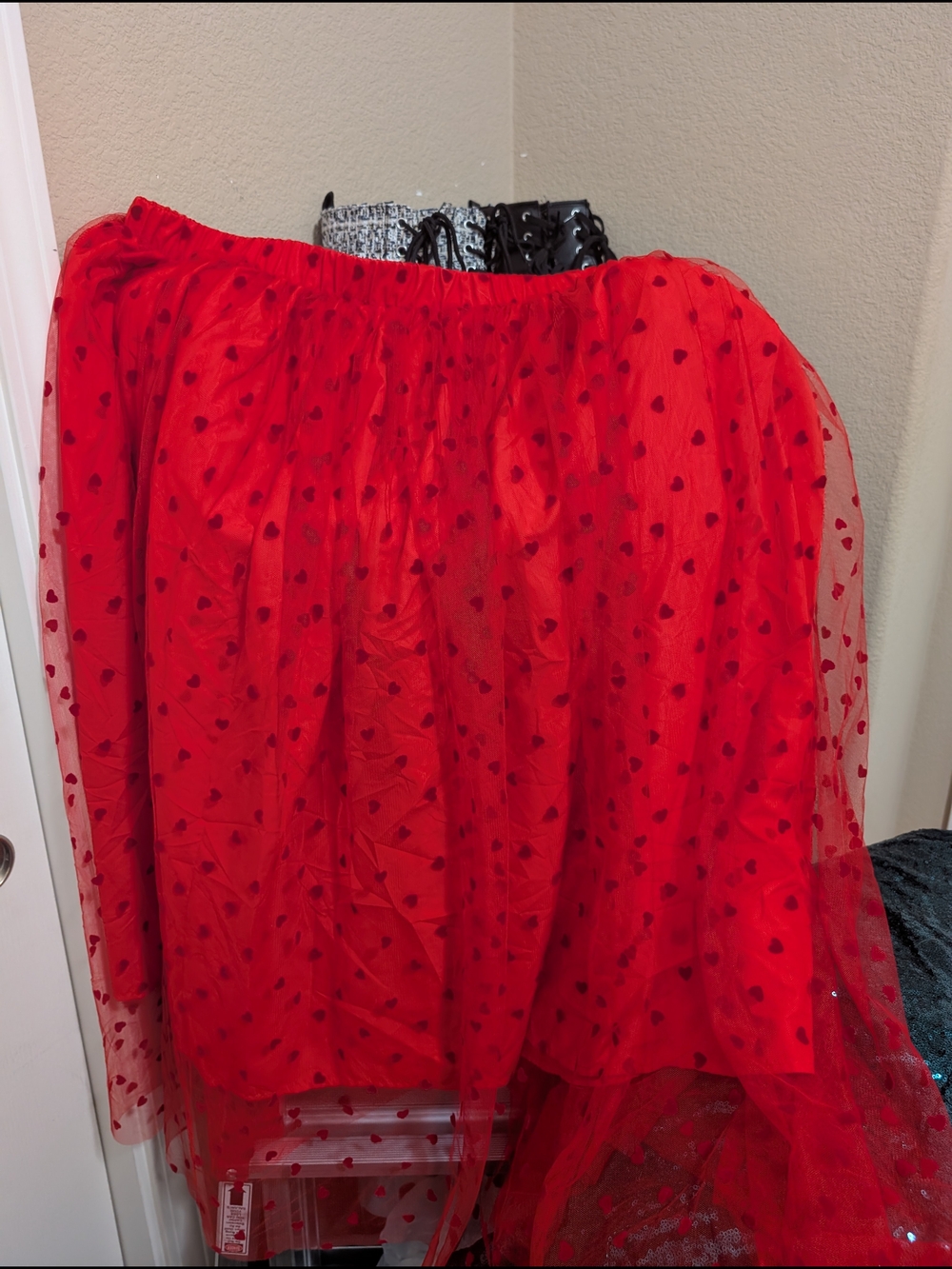 Eloquii Red Tulle Skirt with Heart Print